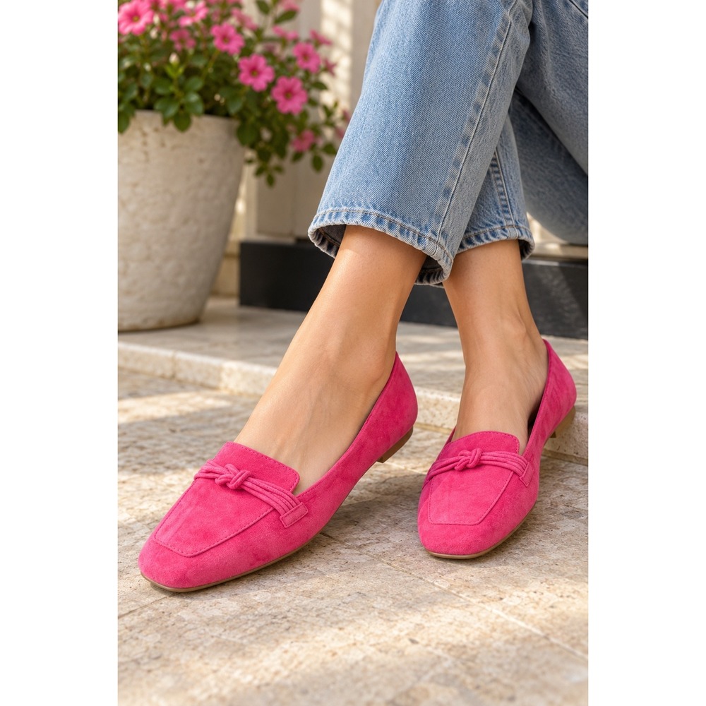 Talbots Stella Knot Suede Loafers Women's 10.5M Hot Pink Fuchsia Leather Flats